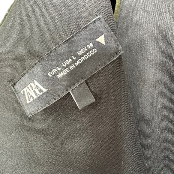 Zara Womens Green Velvet Mini Dress Black Shoulder Tie Bows Square Neck Size L - Picture 4 of 6